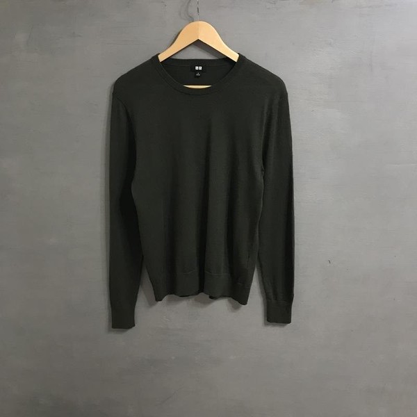 Men Uniqlo Sweater Khaki Wool 36 / S / 44