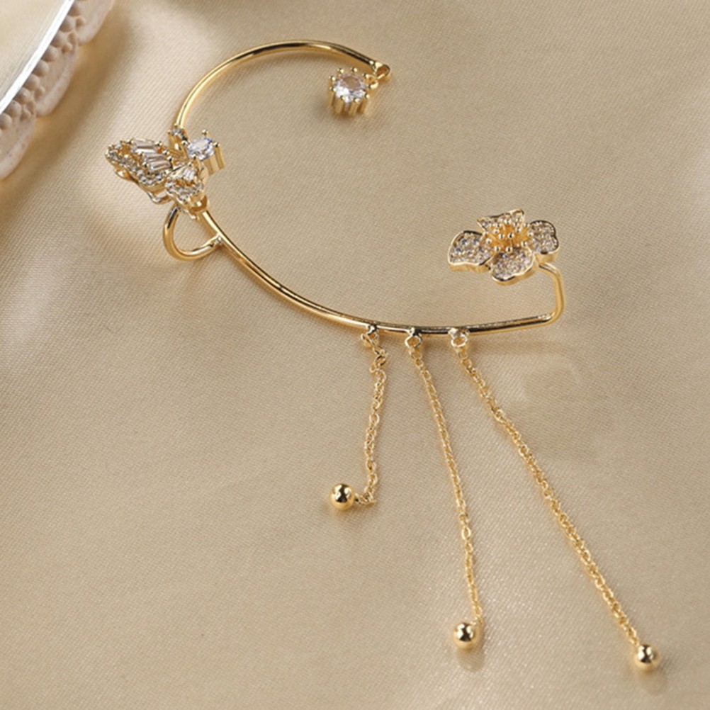 Tassel Style Zircon Earrings For Women Girls No Piercing Flo