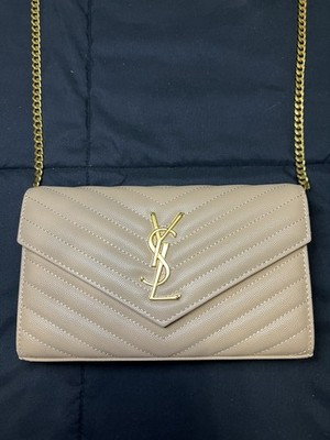 YSL Saint Laurent Beige Crossbody Chain Purse Women