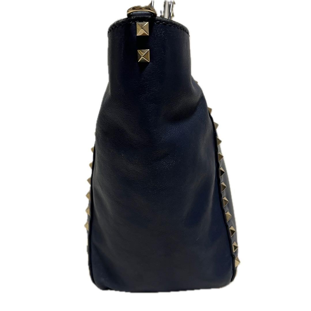 Valentino Garavani Navy Leather 2-Way Studded Tote Bag, Shoulder, Authentic Jap thumbnail 6