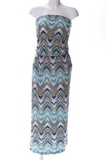 BUFFALO LONDON schulterfreies Kleid Damen Kleid Gr. DE 34 türkis-braun-weiß