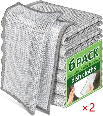 12PCS Mesh Wires Cleaning Towel Cloths Dishwashing Rags Dishcloth Reusable Set