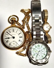 Pocket Watch with chain, wrist watch Lot For Repair Or Parts