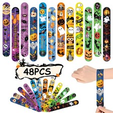 48 Pieces Halloween Slap Bracelets Bulk Party Favors for Kids - 12 Designs...