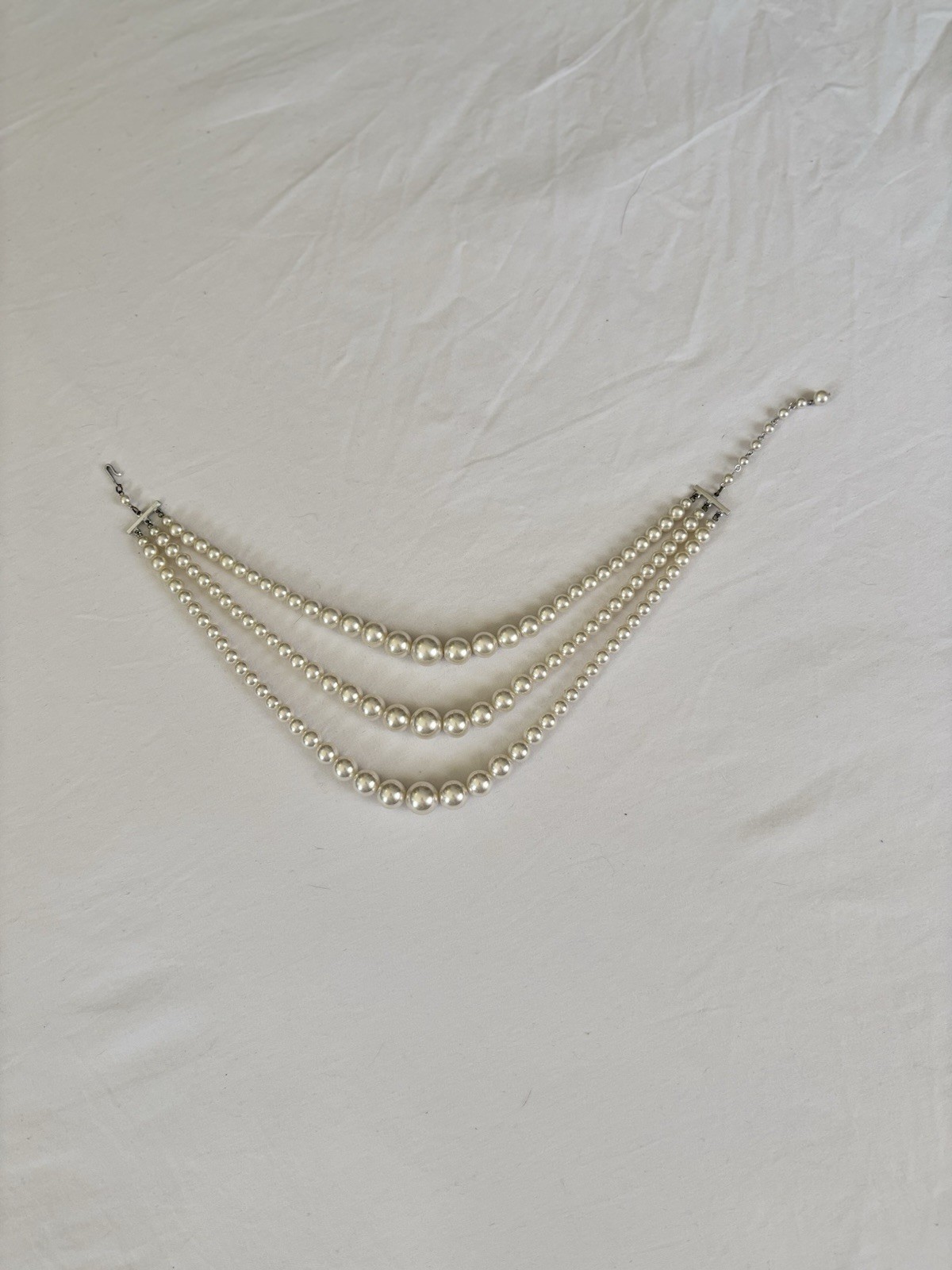 Three Strand Layered Statement Necklace White Imi… - image 6