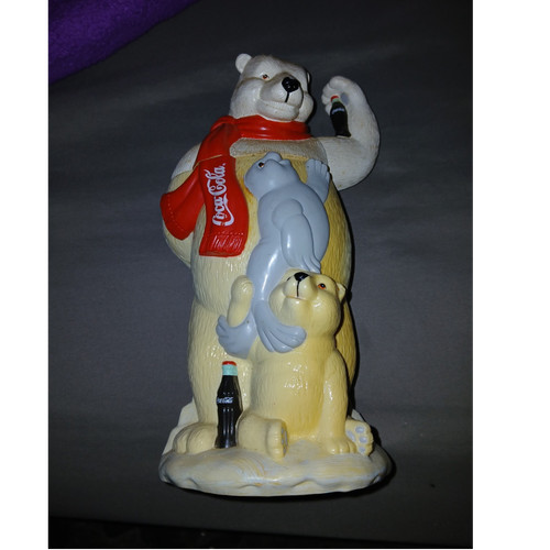 Coca-Cola Polar Bear Family Figurine Collectible with Bottles and Red Scarf