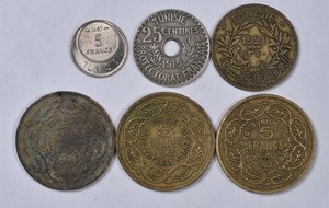 1919-1957 Tunisia - 6 Coin Lot 