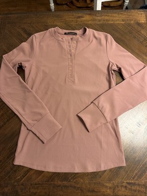 Calliope Women s Mauve Long Sleeve Henley Shirt Stretchy Soft Size XL