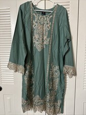 Pakistani Posh Embroidered Salwar Kameez Size XL Mint Green
