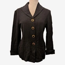 St. John Collection Santana Knit Black Blazer Gold Buttons Career Jacket Sz 4