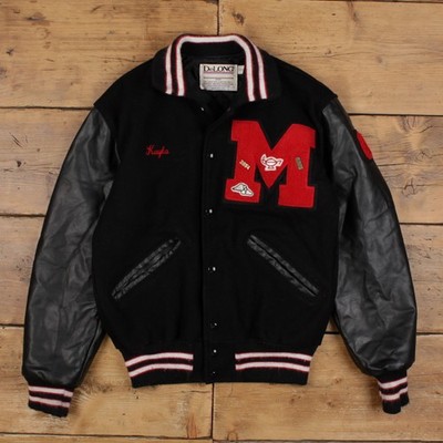 Vintage Delong Varsity Jacke S Herren schwarz hergestellt in den USA Wollmischung Letterman College