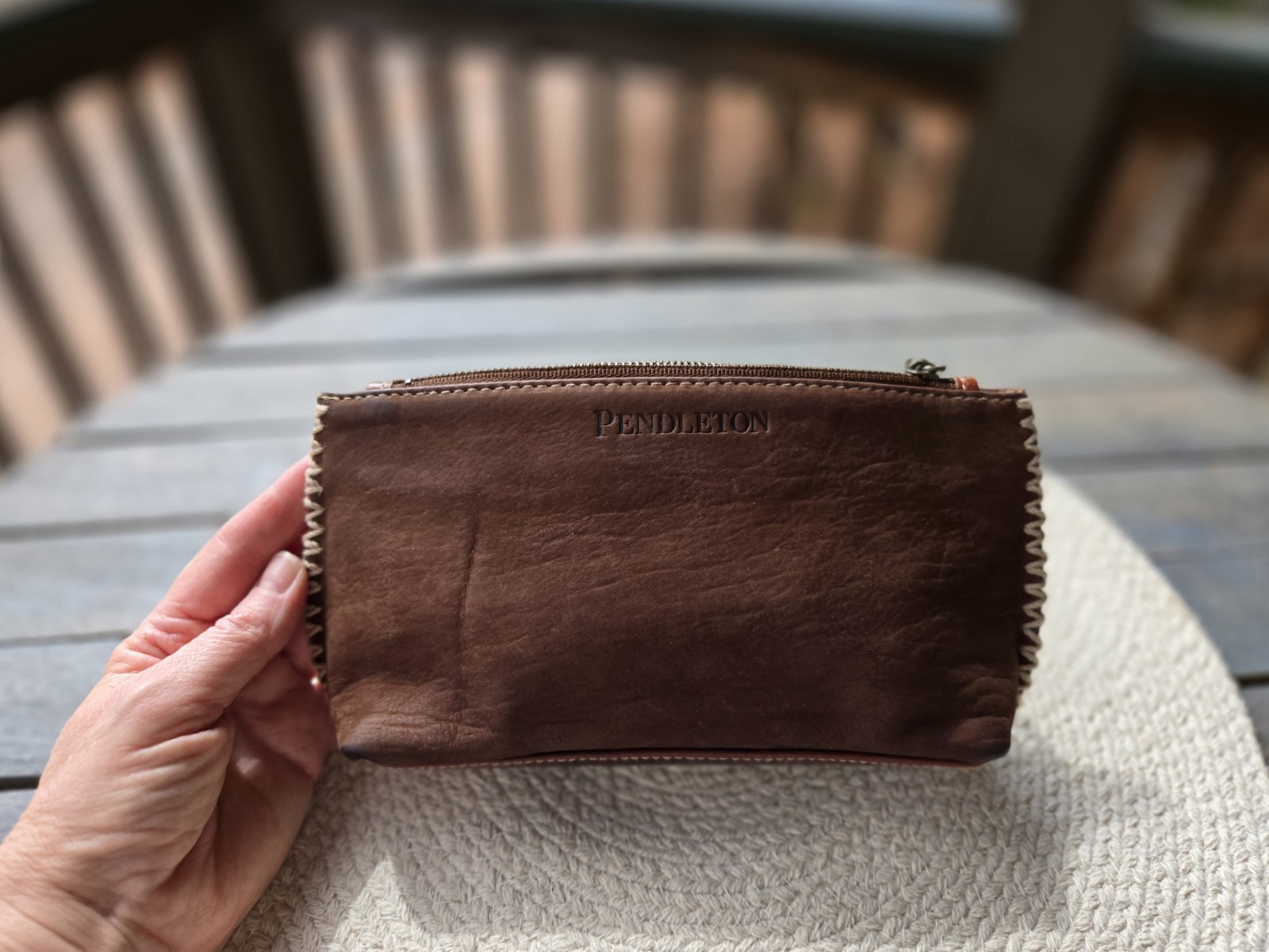 Pendleton Brown Distressed Leather Wristlet Clutc… - image 1