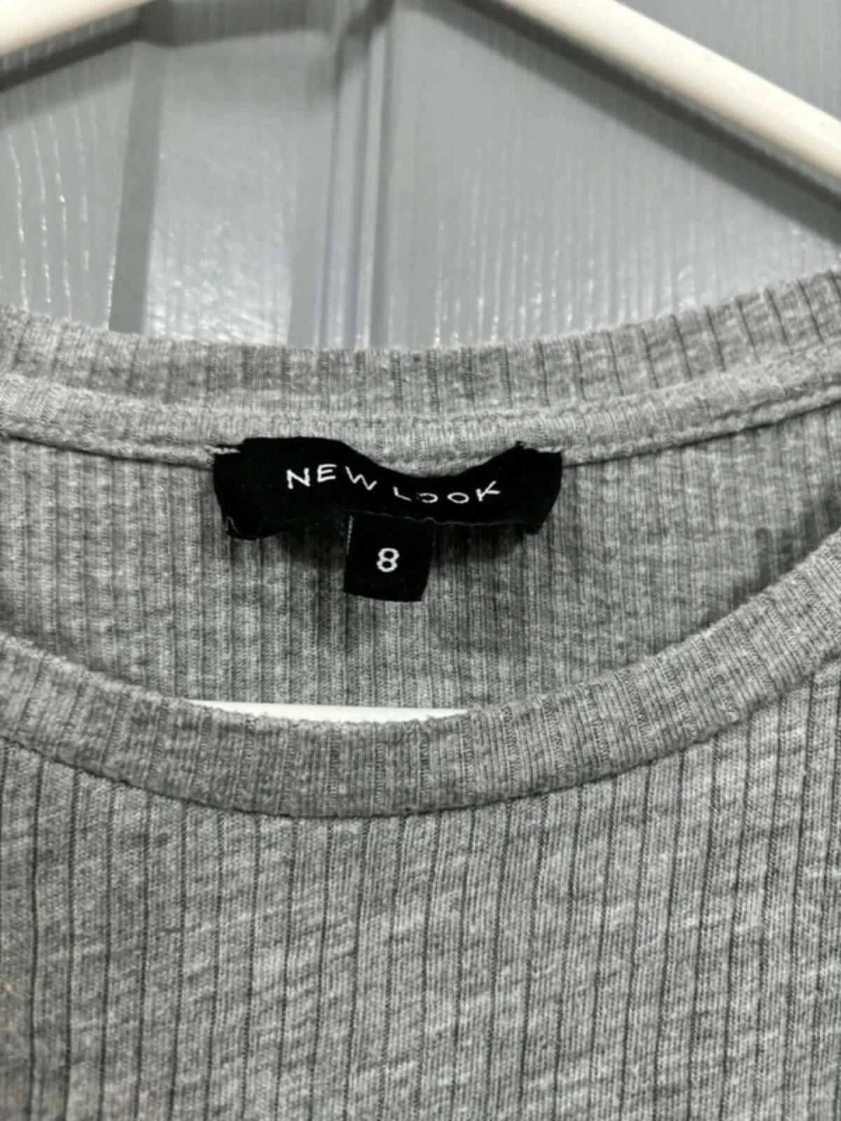 New Look Grey Ribbed Long Sleeve Crop Top - Size 8 image 3