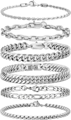 6Pcs Bracelets for Men Gifts for Him Stainless Steel Bracelet Silver/Gold/Black