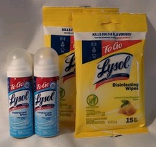Lysol To Go Travel Lot: 2x Disinfectant Spray Linen 1.5 oz.  2x Wipes 15 Ct 