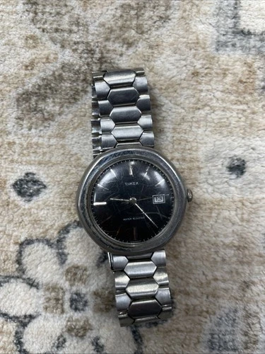 Vintage 70s Timex UFO Automatic Watch Black Dial Runs!