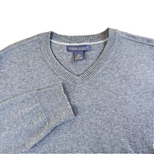 Banana Republic Mens Cotton Cashmere V-Neck Sweater Medium Gray Quiet Luxury