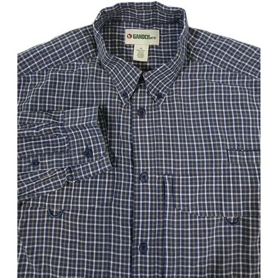 Gander Mountain Mens XL Shirt Button Down Long Sleeve Blue Brown White Checked