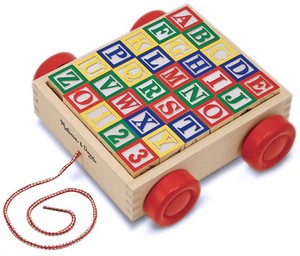 Melissa & Doug Classic ABC 123 Alphabet Wooden Block Cart 30 Wood Blocks 428607