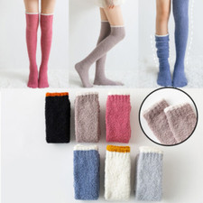 Womens Solid Fuzzy Socks Winter Warm Over Knee High Girls Cheer Floor Sleeping