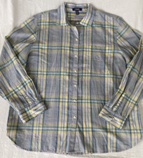 Chaps Mens Shirt 2XL Blue Plaid Long Sleeve Pocket 100 Cotton Oxford Preppy Dad
