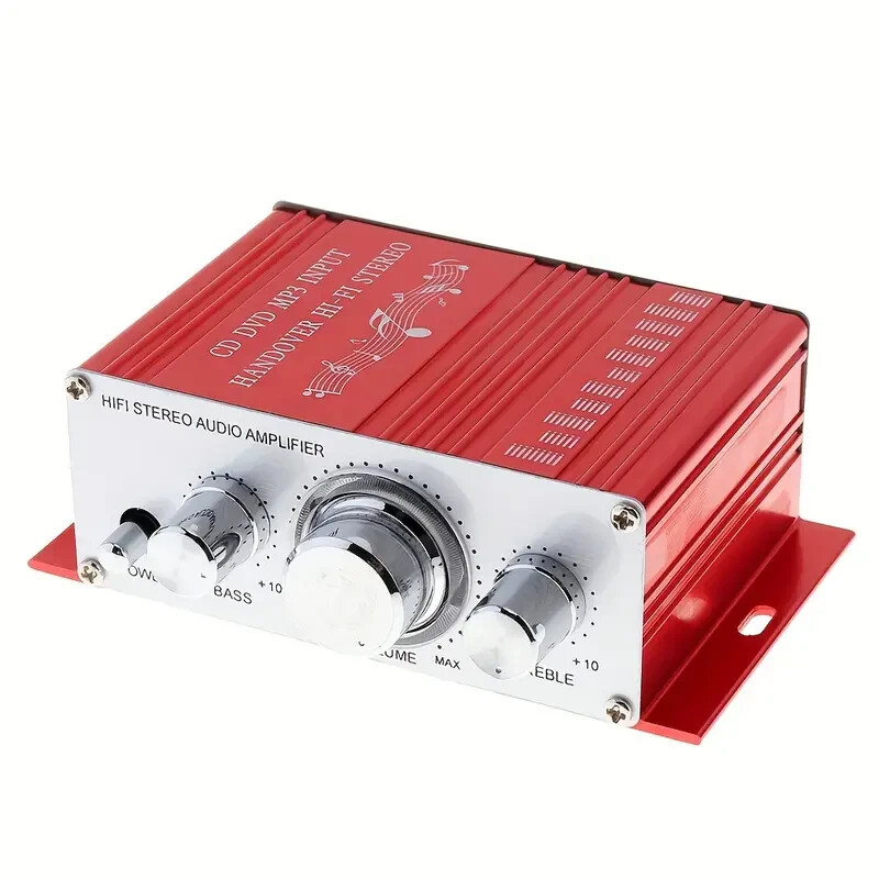 Amplificateur Audio 2.0 HiFi Rouge Haute Fidélité 400W en Aluminium Brossé
