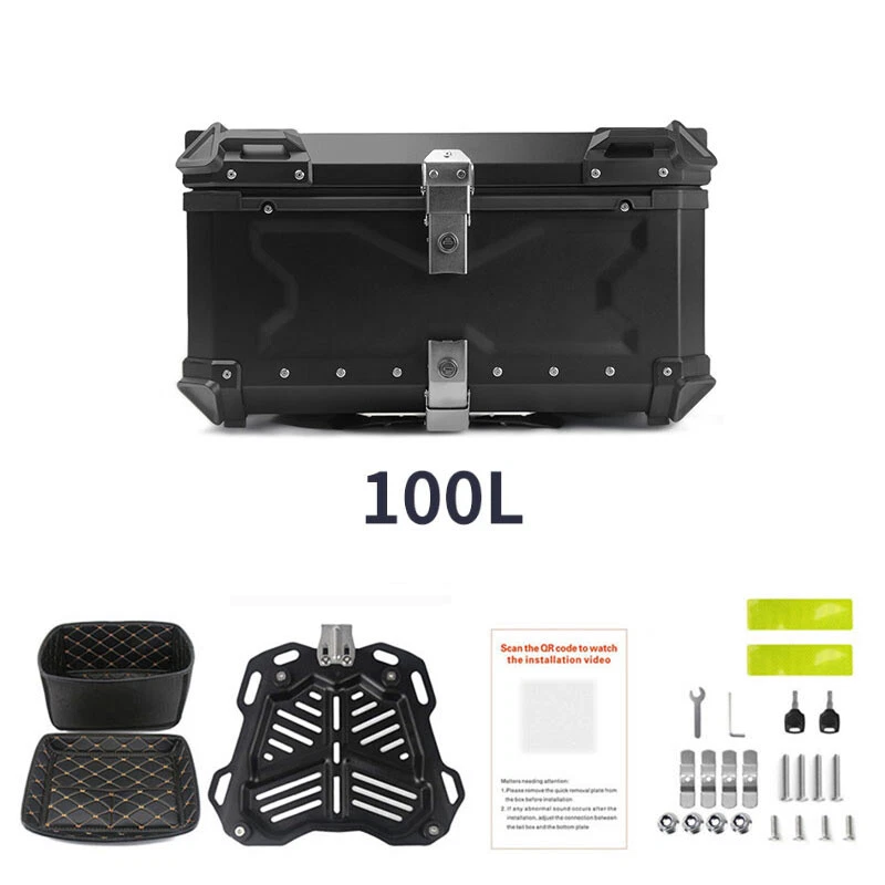 100L Motorcycle Rear Top Box Aluminium Alloy Tail Carrier Luggage Case Black US - Image 2 of 4