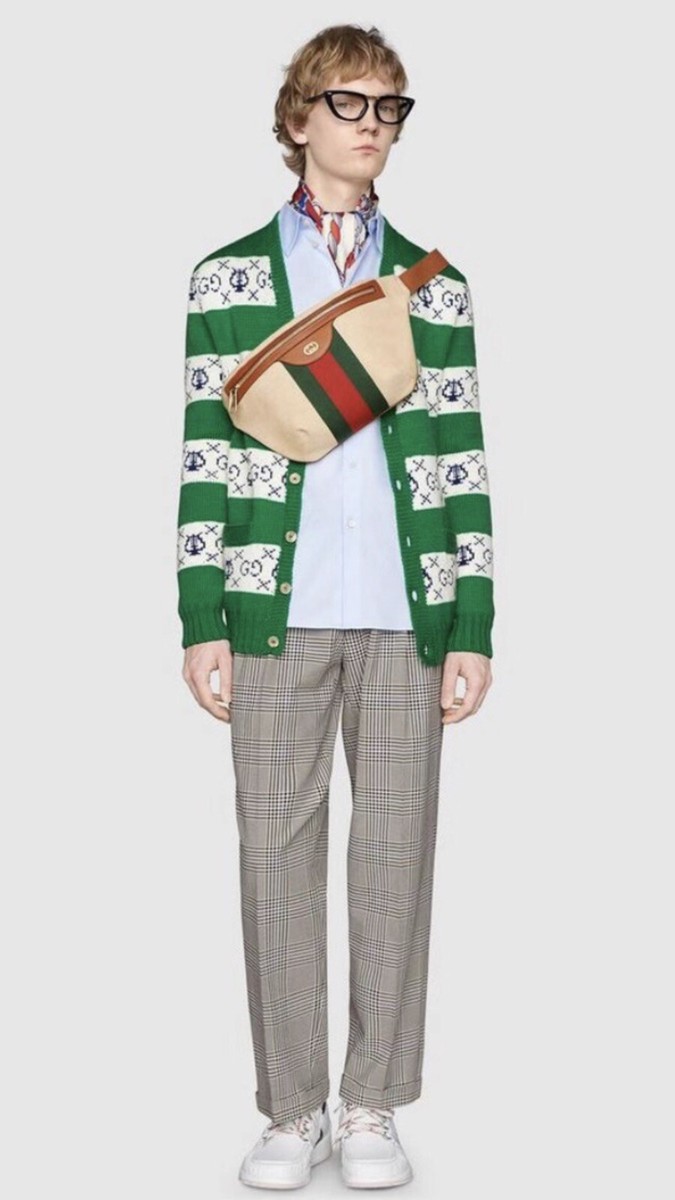 100% Authentic GUCCI GG Green & White Striped Wool Cardigan $1800+