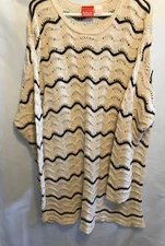 Liz & Co Overzize Open Knit Tunic Sweater Dress sz L Ivory White With Black