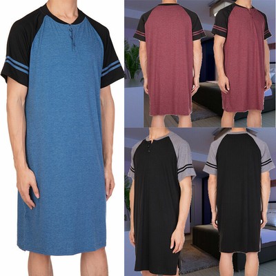 Mens Cotton Night Shirts Reglan Short Sleeve Pajamas Summer Comfy PJS Henley Sleep Shirt Short Nightgowns Plussize
