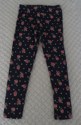 Gymboree 5 Girls Leggings Pink Roses Navy GUC Spring Fall