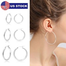 Sterling Silver Hoop Earrings Silver Smooth Round Shaped for Women 10MM-60MM USA