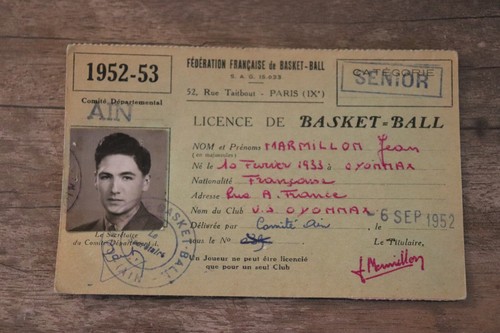 Licence Fédération Française De Basket-ball – Vieux Papier, Années 50, Oyonnax