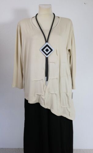 Basic Shirt Tunika Stretch Gr. 50 52 asymmetrisch Raffungen Langarm hell beige - Bild 1 von 5
