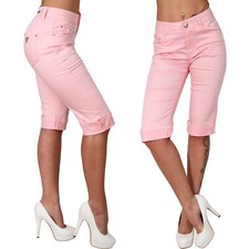 Jeans Hose Bermuda High Waist Damen Strass St...