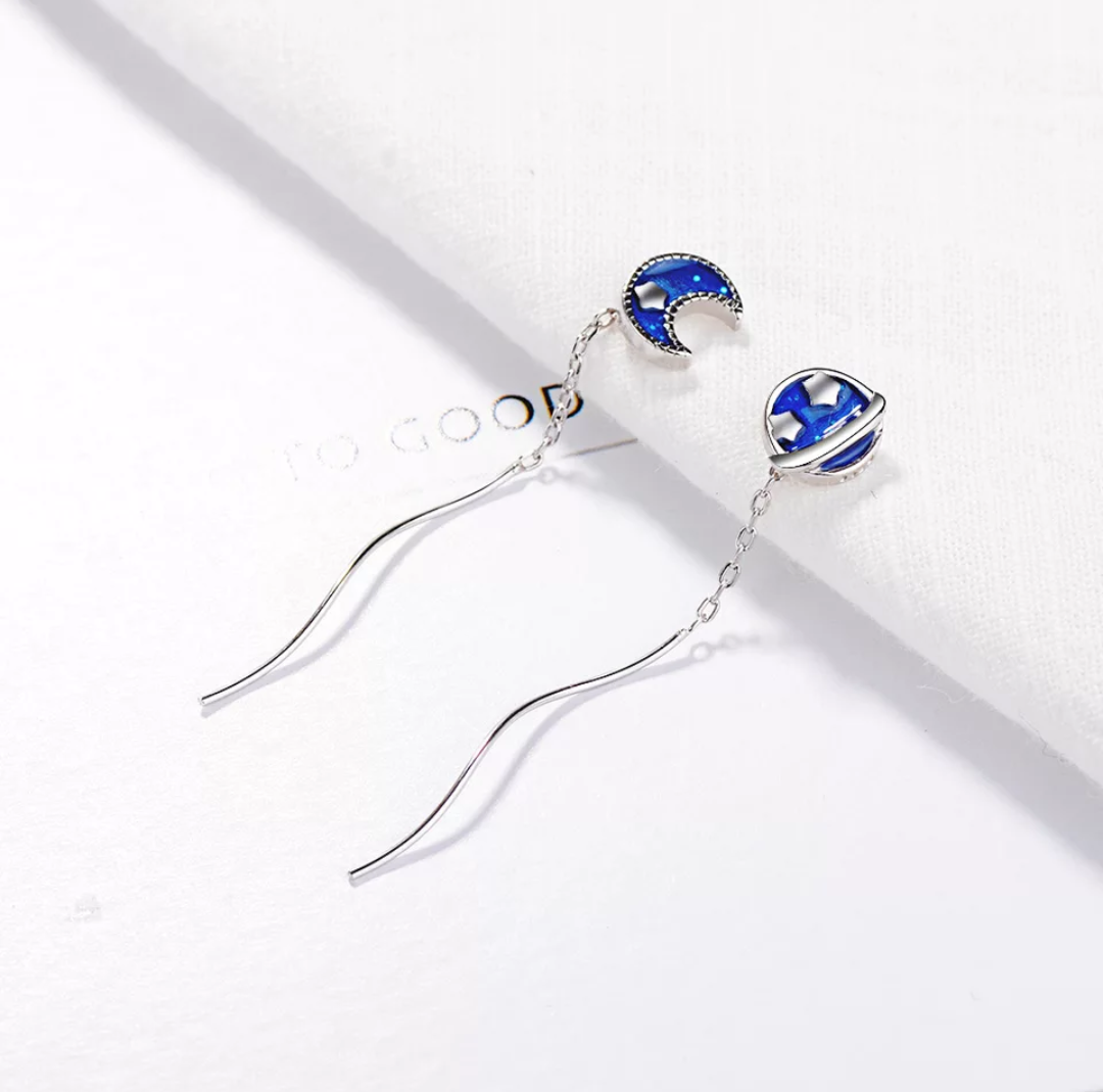 Set di orecchini in argento sterling a forma di spazio, orecchini a bottone a forma di razzo lunare Saturno, gioielli in argento 925 a forma di galassia, orecchini a forma di pianeta