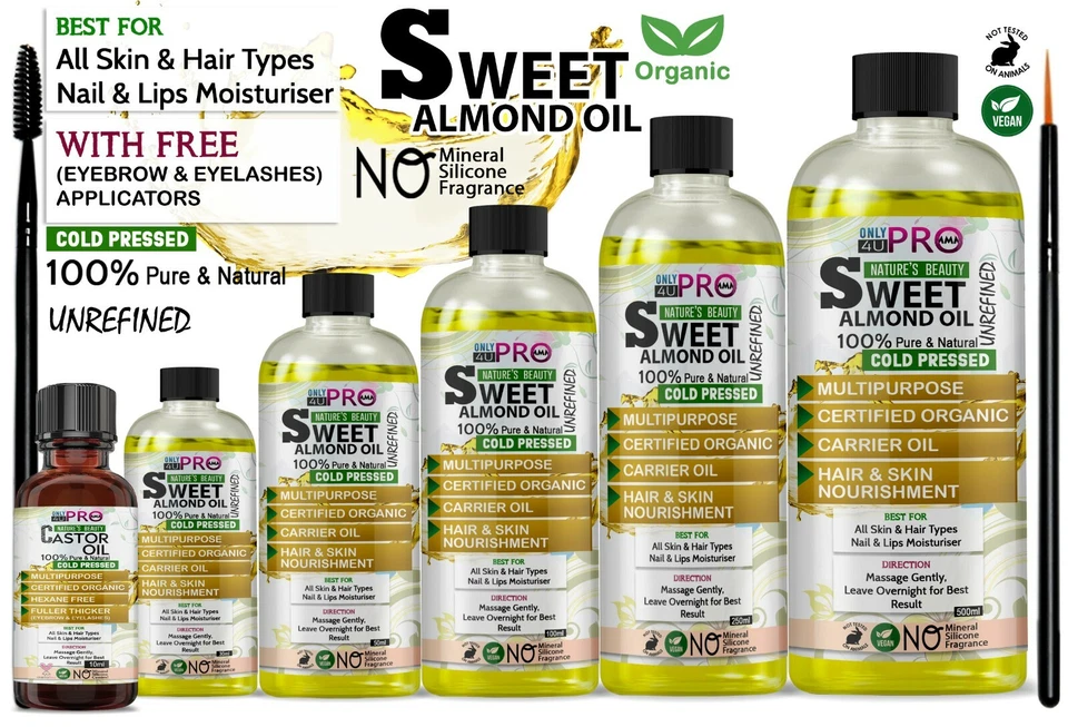 OFU Sweet Almond Oil Organic Cold Pressed Ideal for Massage Skin & Haircare DIY UK