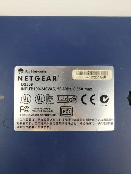 NETGEAR DS309 Ethernet Hub 8 Inputs - Input 100-240VAC - 50-60Hz - 0.35A Max - Image 4 of 4