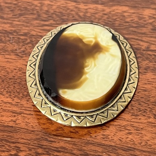 Vintage Cabochan Agate Brooch Pin Estate Brown Gold Tone Estate Jewelry - Picture 3 of 8