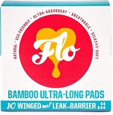 Flo Organic Bamboo Sanitary Pads With Wings Ultra Thin 10 Sanitary Towels Period