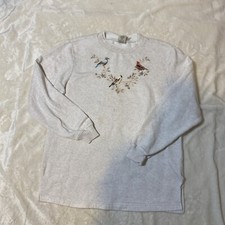 Blair VTG size M Cotton/polyester Gray Embroidered Birds Sweatshirt Pullover