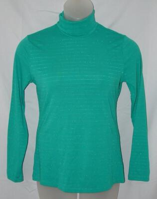 Sparkly Teal Sz Large 12/14 Casual or Dress Stretchy Turtleneck Top TIME AND TRU