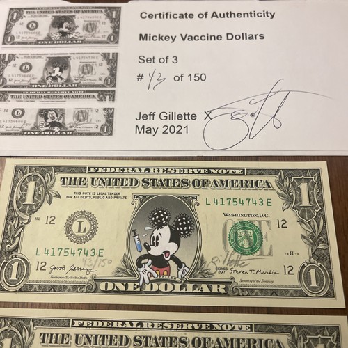 Jeff Gillette Mickey Vaccine Dollars Set Of 3 - Picture 4 of 4