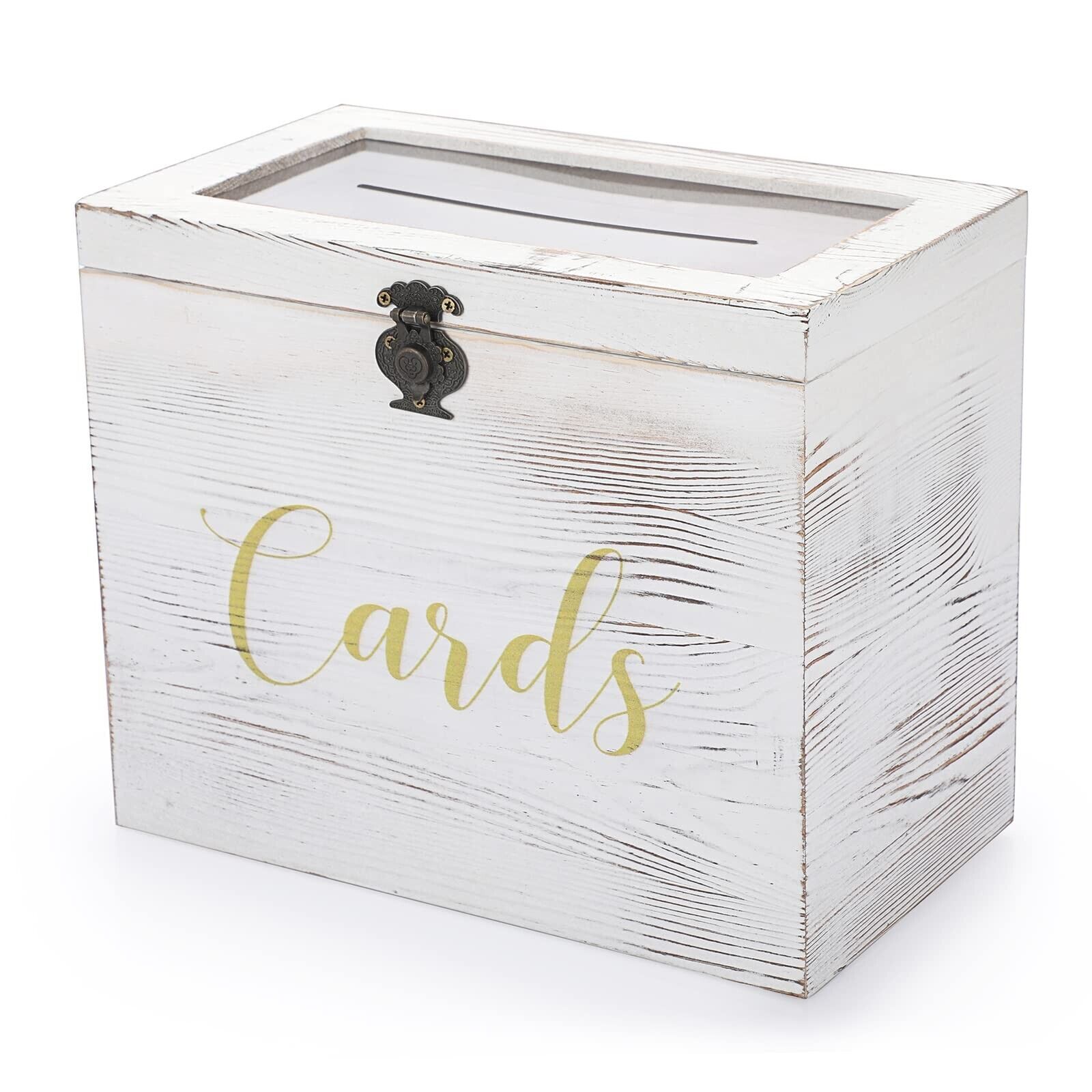 JUXYES Vintage Wedding Card Box With Lock, Solid Wood Antique Wedding Card Ho...