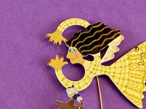 Karen Rossi Fanciful Flights pin brooch charms Ange with dangle star - Picture 10 of 12