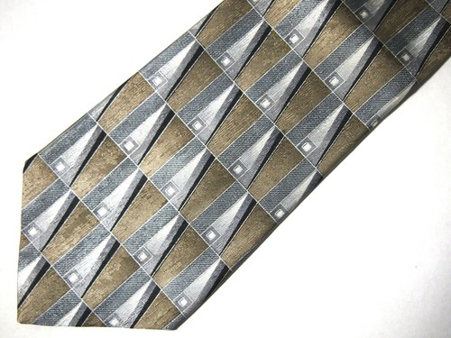 Vtg David Taylor Mens Necktie Tie Black Silver Gold Geometric 60" Career