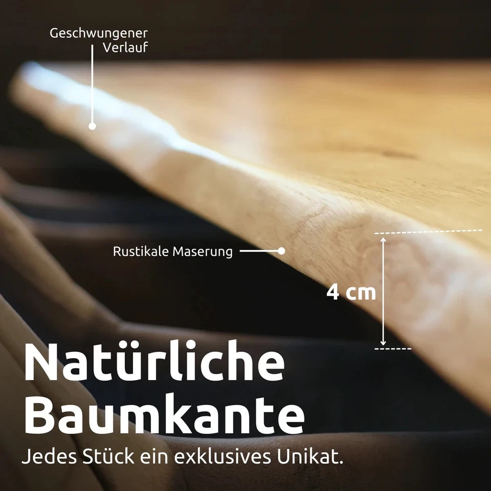 Massivholz Tischplatte Eiche mit Baumkante – 120 x 70 cm - Bild 2 von 4