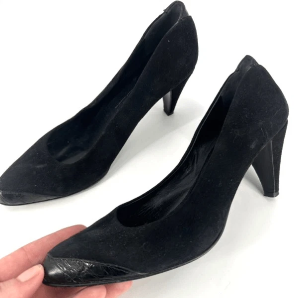 Zapatos de tacón Jil Sander para mujer de terciopelo con ribete de cuero punta puntiaguda negros talla 36 Foto 2 de 4