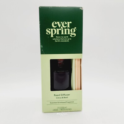 Everspring Reed Diffuser Essential Oil Infused Citrus & Basil Torn Box *2 Oz