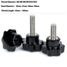 M4 M5 M6 - M12 Thumb Screws Hand Knob Bolts Black Plastic Hexalobular Star Head